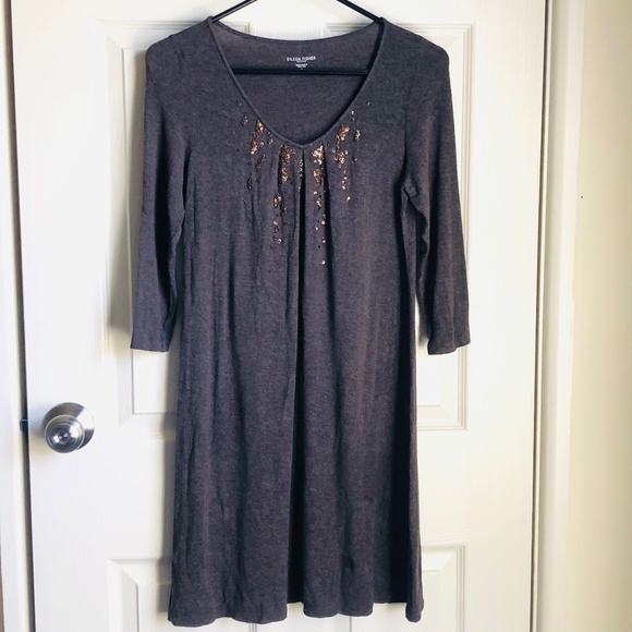 Eileen Fisher Jersey Knit Half Sleeve Scoop Neck Shirt Dress Gray Size PP - Picture 1 of 4